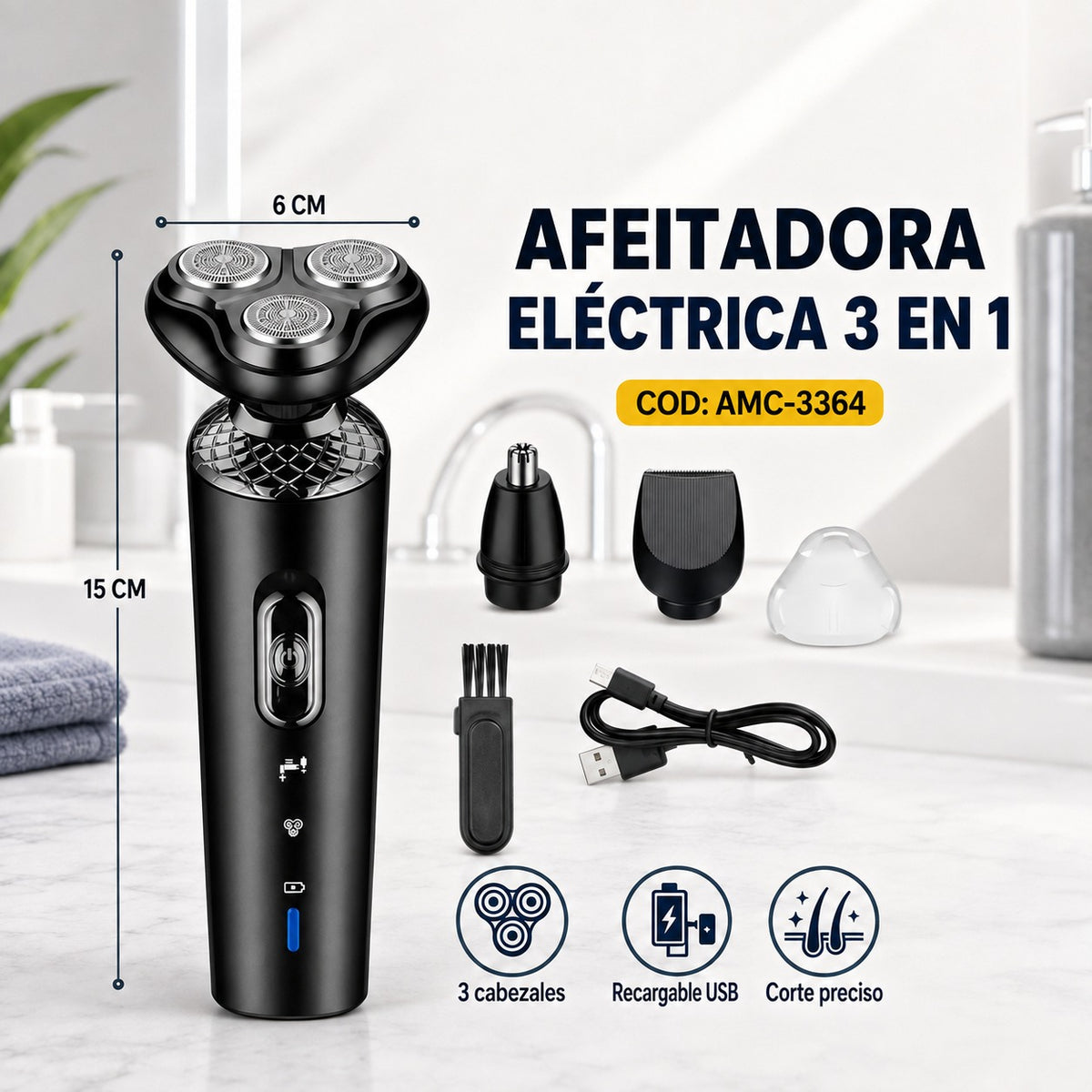 FAROL Afeitadora eléctrica 3 en 1 con accesorios
