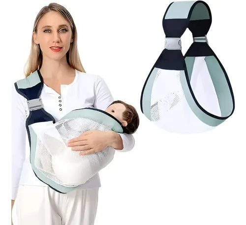 ARRULLO canguro portabebés ergonómico de cadera azul noche y verde eucalipto