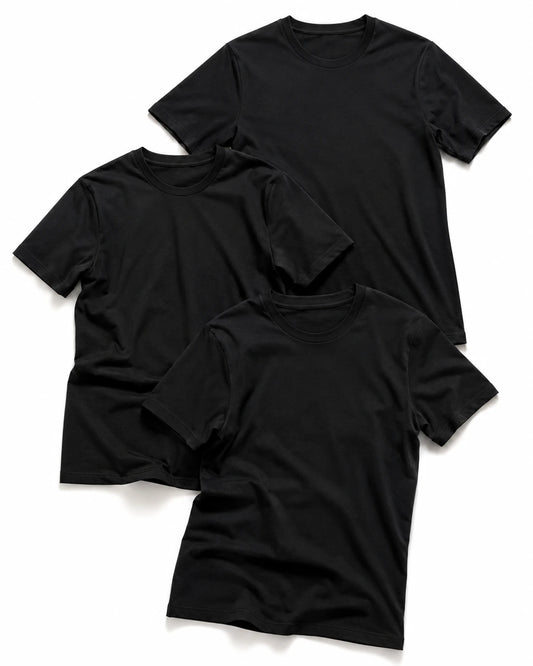 PACK 3X1 - CAMISETA NEGRA 100% ALGODON VERSATIL IMPORTADA PREMIUM