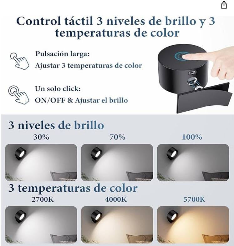 LAMPARA DE PARED RECARGABLE 3 COLORES LW